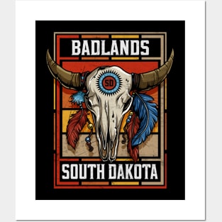 Badlands South Dakota Native American Bison Skull Posters and Art